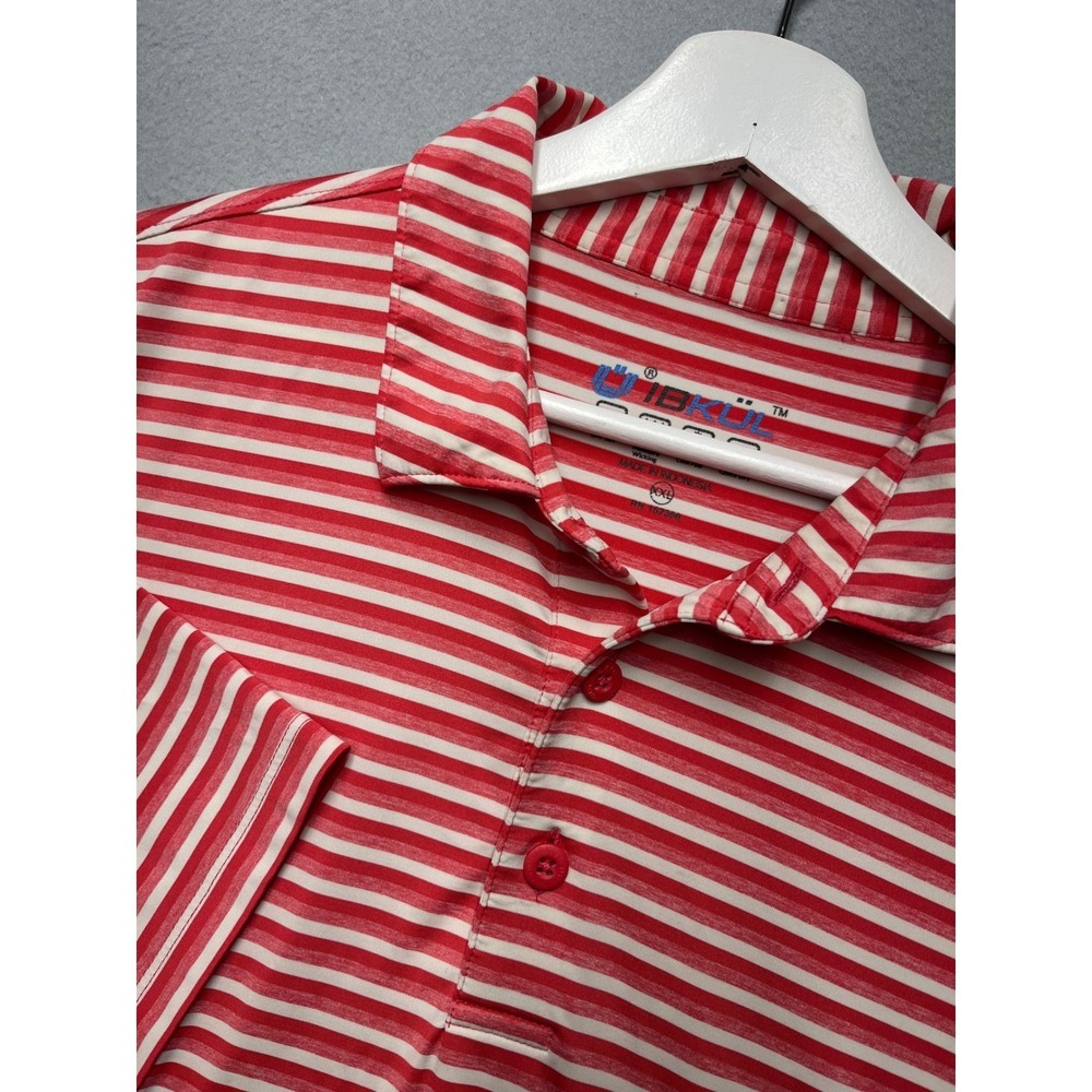 IBKUL Men Polo Shirt XXL Red White Striped Short Sleeve Wicking Performance Golf